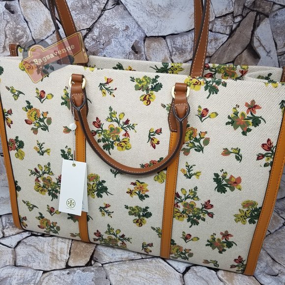 #bagsavenue Yellow Green Floral Christmas Tory Burch Daisy Printed Jumbo - Picture 14 of 16